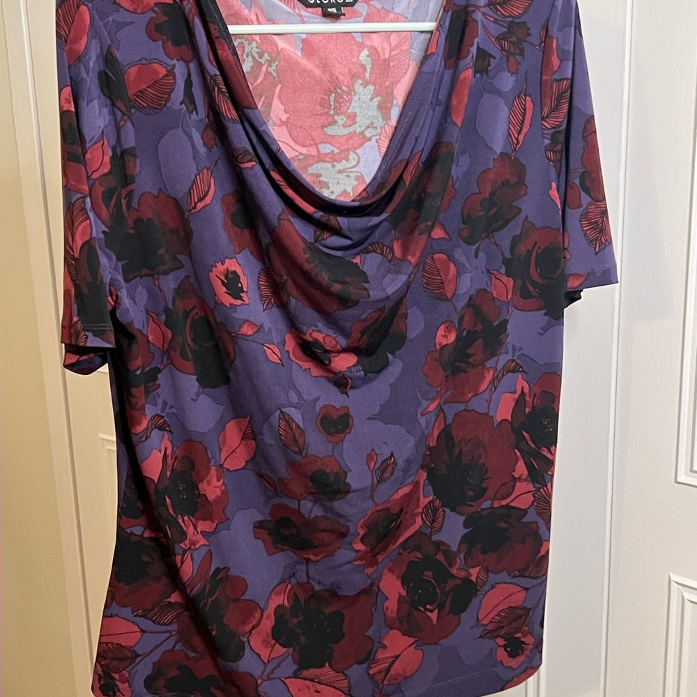 George Red and Blue Draped Blouse Short Sleeve - Picture 5 of 6